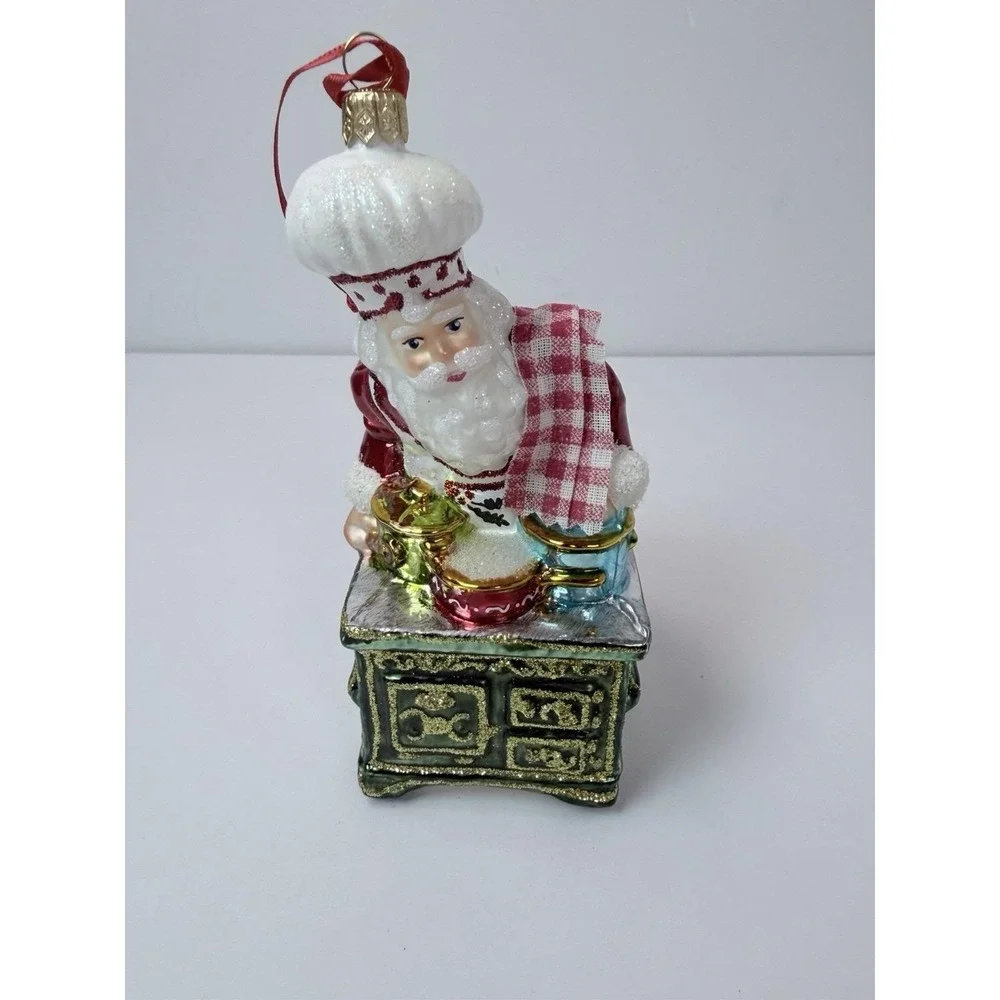 Huras Family Cooking Santa Christmas‎ Blown Glass Ornament 2007 Pots Stove